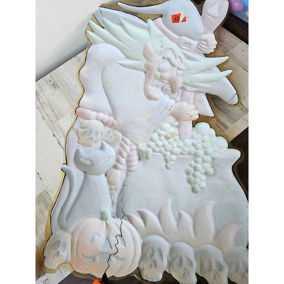 Vintage witch celluloid plastic Halloween hanging lawn window cauldron skulls ca - Picture 10 of 13